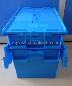 Caja de almacenamiento de plástico apilable y anidada con tapa abatible, caja móvil de plástico - Product Image 6