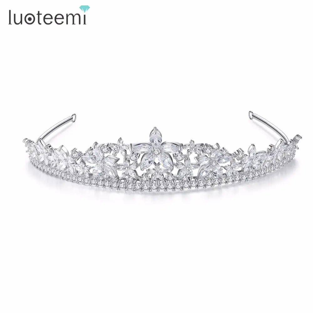 LUOTEEMI Offre Spéciale 2018 Bling Bling Fleur Accessoires De Cheveux De Forme Avec Un AA CZ COURONNE Tiara Pour Les Femmes De Mariage Bijoux