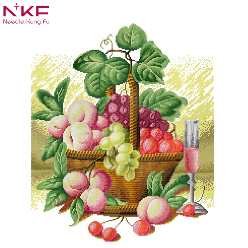NKF-cesta de frutas con patrones de punto de cruz, dmc, hilo de bordar, 11CT, 14ct