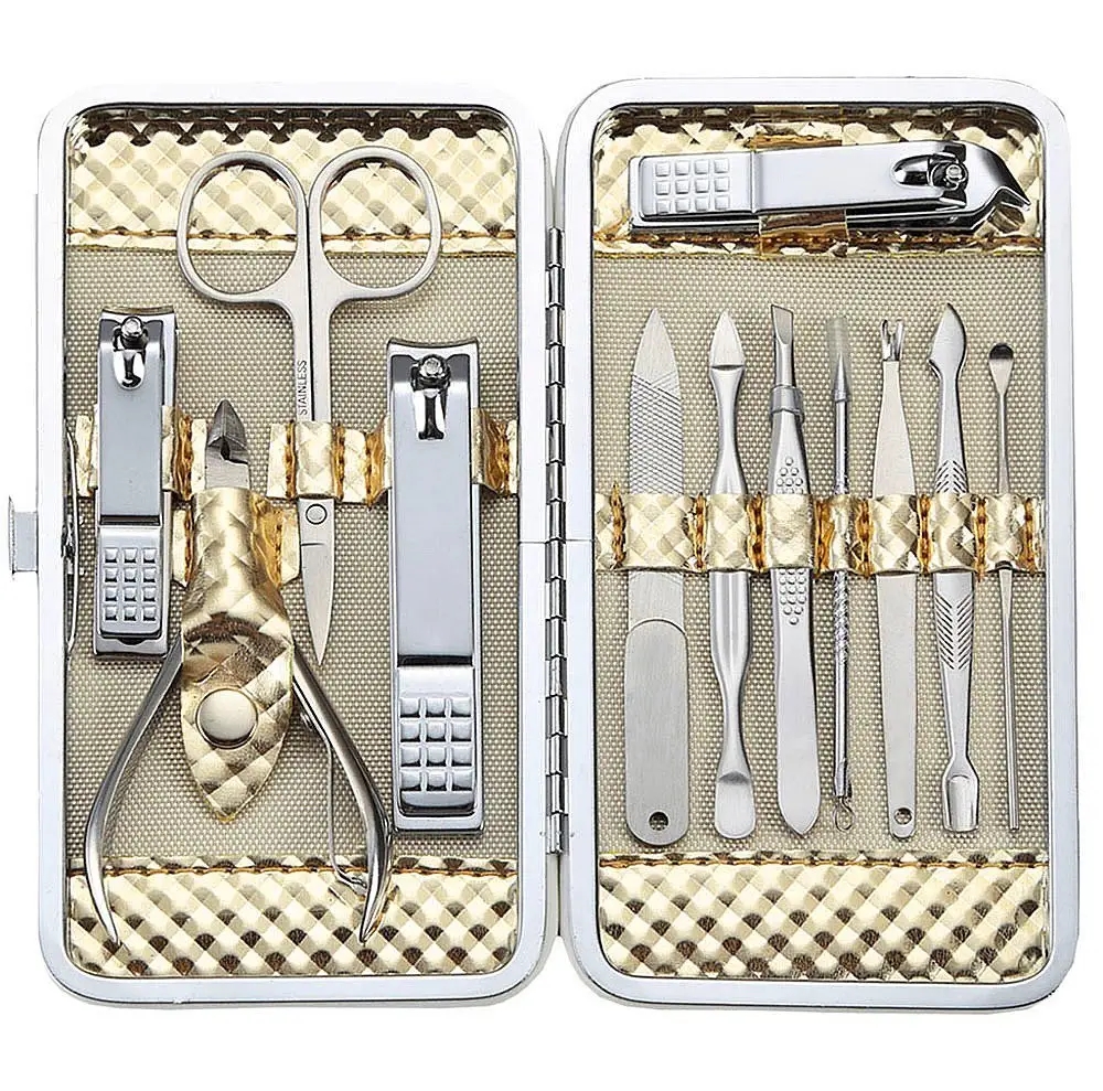 Yimart Professionele Manicure Pedicure Set van 12 stks Rvs Nail Clipper Grooming Kit Set