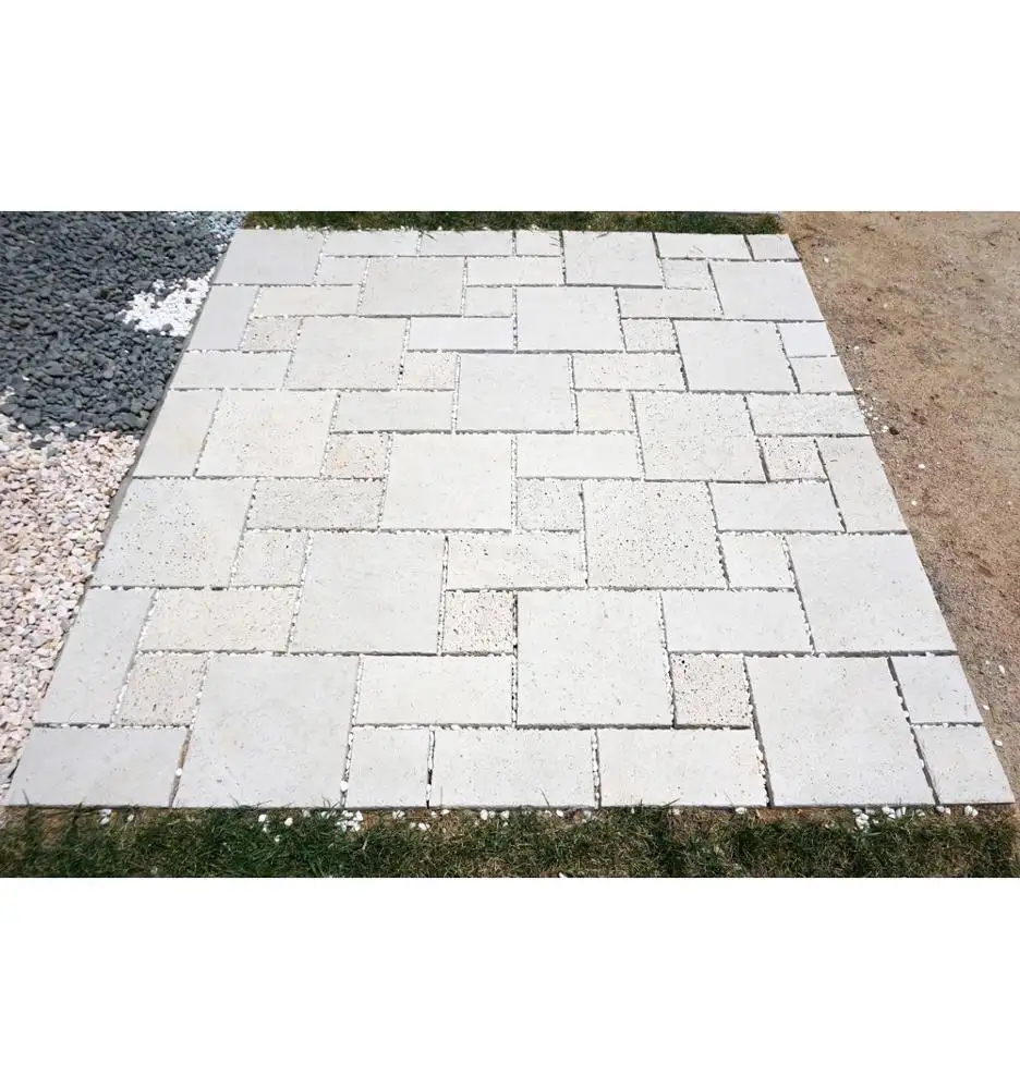 Preço barato Branco Turco Travertino Laje Pavers de Pedra Natural Para Fora Da Porta Para Pátios