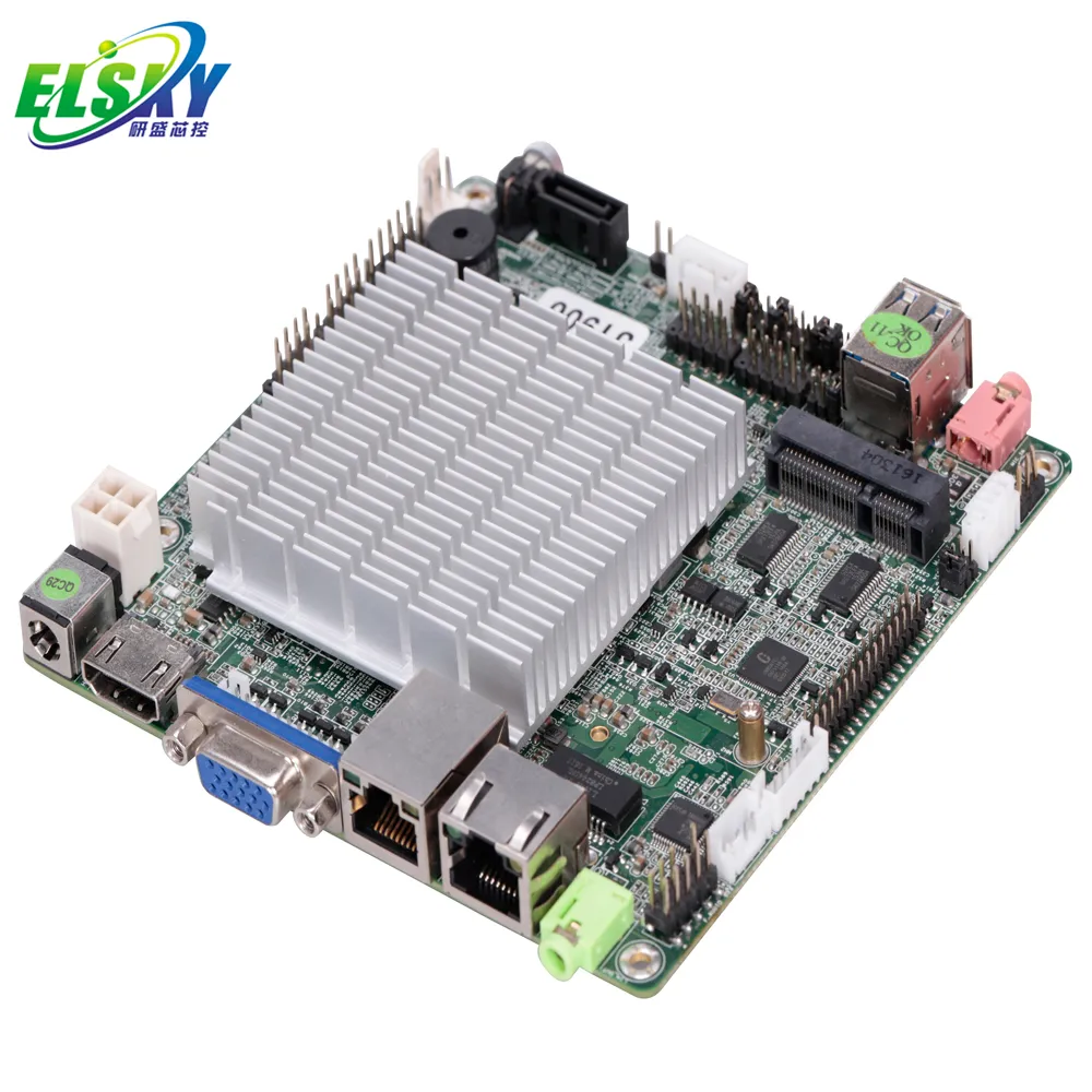 ELSKY venta al por mayor sin ventilador Intel Atom J1900 Quad Core 2,0 GHz NANO-ITX placa base soporte Dual Lan a bordo y botón interruptor NANO9F