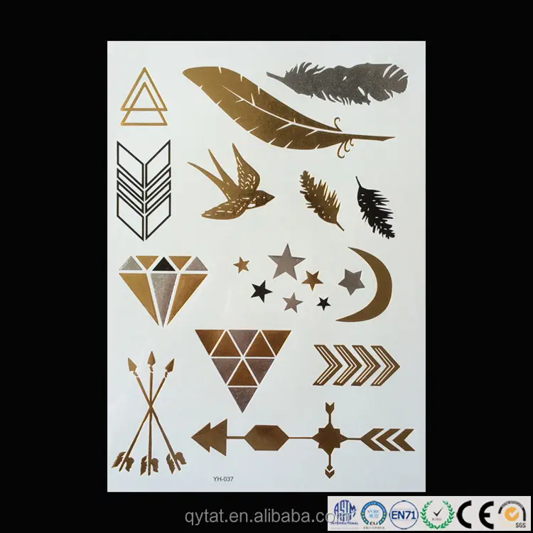 Metallic Flash Golden Feather Tattoo Gold Leaf Tattoo Sticker