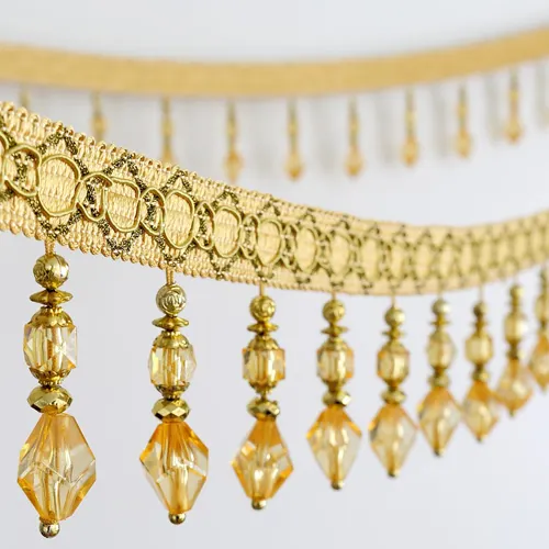 High Quality Curtain Beaded Fringe Gold Glass Crystal Tassel Trims