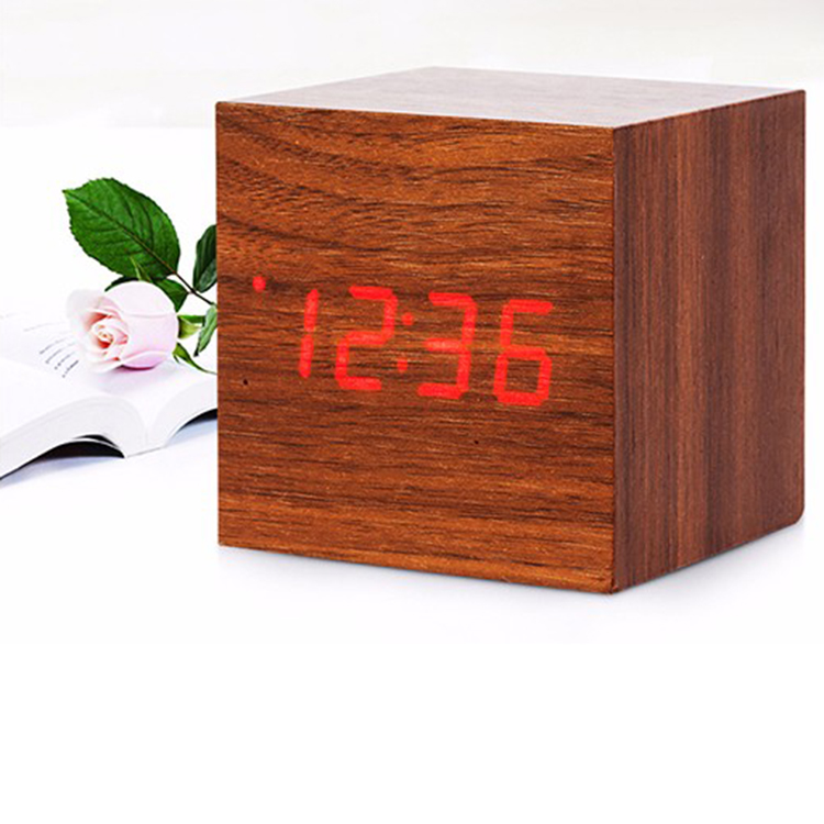 Zogift Holz Holz <span class=keywords><strong>Cube</strong></span> Digitale LED-Licht Schreibtisch Reise Stummwecker USB/AAA <span class=keywords><strong>Timer</strong></span> Temperatur Snooze Stimme Klang Control