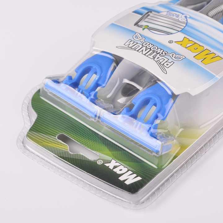 MAX Factory Custom Logo Plastic Handle Blue Triple Blade Disposable Shaving Razor Blades for Men