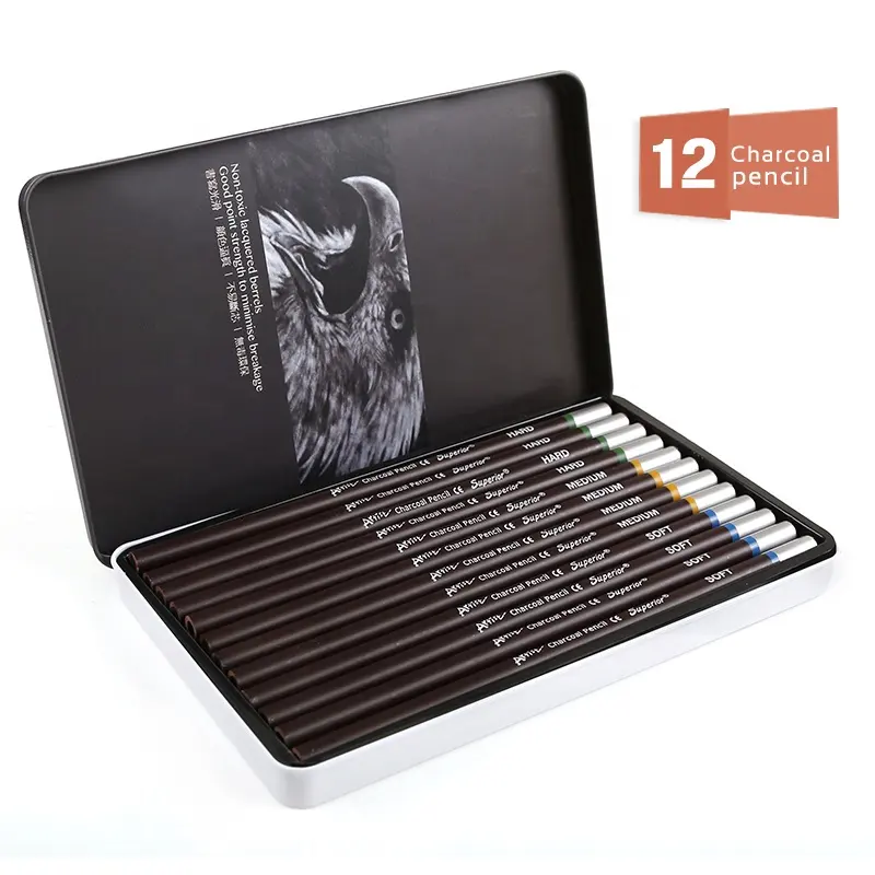 Superior 12Pcs profesional suave medio duro dibujo lápices de carbón dibujo lápices para la escuela lápiz estándar suministros de arte