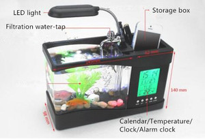 Çok fonksiyonlu Mini USB LCD Masaüstü lamba ışığı Devridaim su <span class=keywords><strong>tank</strong></span>ı akvaryum LED Küçük Balık <span class=keywords><strong>tank</strong></span>ı ile Çalışan su