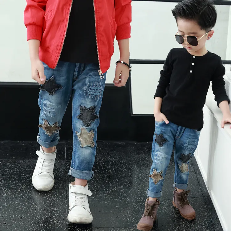 De niños ropa Hip Hop últimos Jeans modelo de parches para Vaqueros