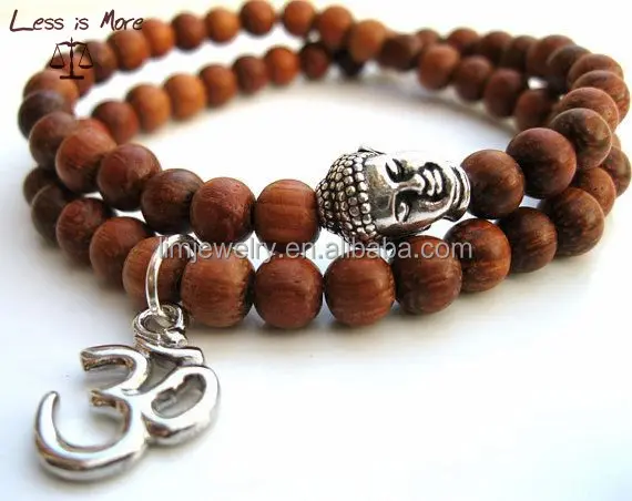 Om Segno Braccialetto, Mala perline di Legno Buddha Yoga Braccialetto