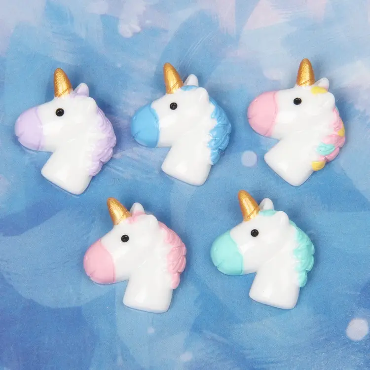 Free Shipping Glittery Unicorn Head Cabochons Shimmer Resin Cabochon Mobile Phone Decorations