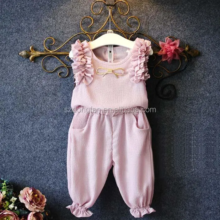 Conjunto de bebê meninas rosa sem mangas 2 peças, top e calças compridas