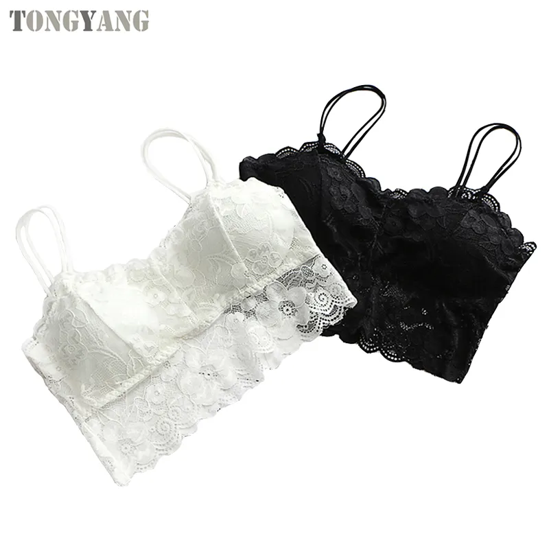 TONGYANG-Chaleco Sexy con relleno en el pecho para mujer, ropa interior de Fitness, Top corto de encaje