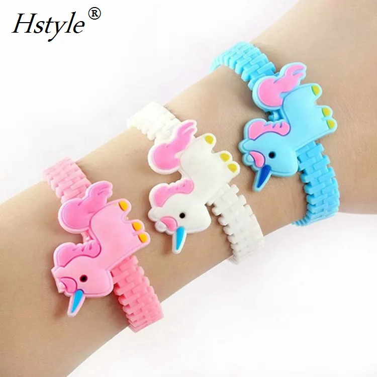 Bracelet licorne en PVC souple, mignon et rose, fournitures de fête à thème, cadeaux pour enfants, fournitures d'anniversaire, thème licorne FG100, 10 pièces