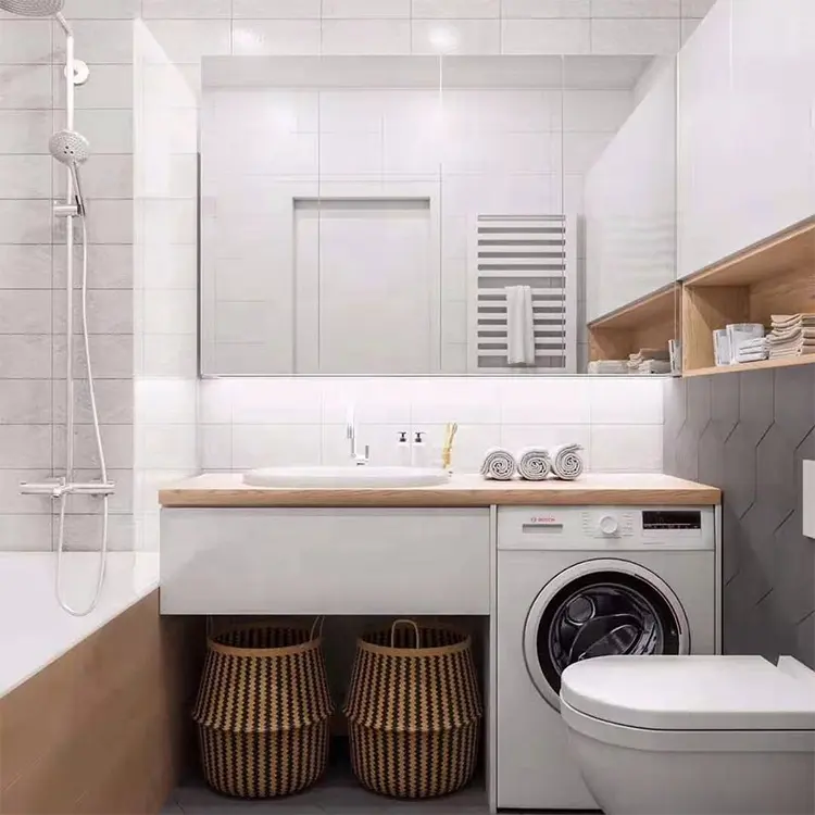 Estilo asiático de baño de madera maciza esquina con cajones del gabinete del cuarto de baño vanidad moderna