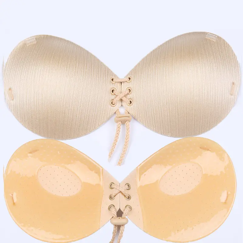 Women's Self Adhesive Drawstring Bras 3CM Thickness Cotton Backless Bra with Removable Strap