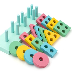 Eğitici çocuk oyuncak geometrik blok şekli eşleştirme ahşap sütun blok