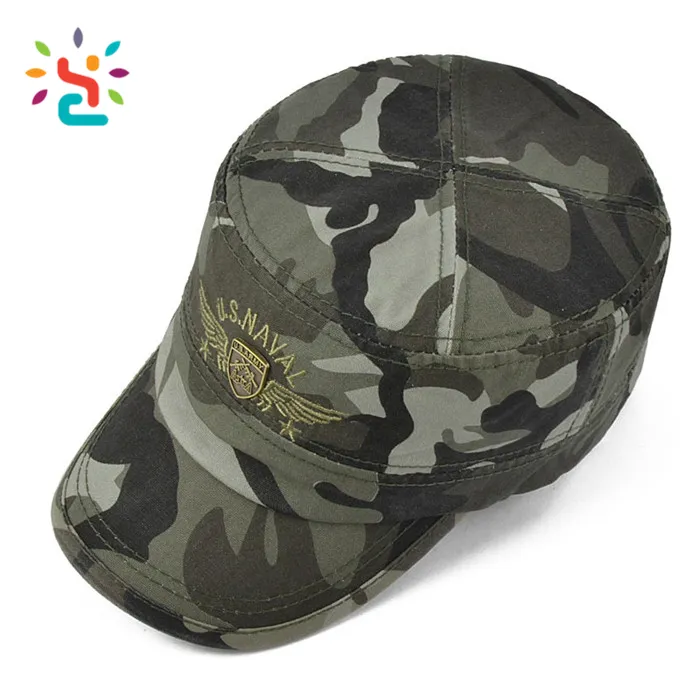 Custom camo unisex Flat top officer wholesale types of hats indian cap green hat cap