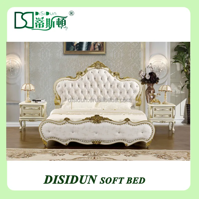 Italy style European classical white and gold colour king size bedroom furniture set