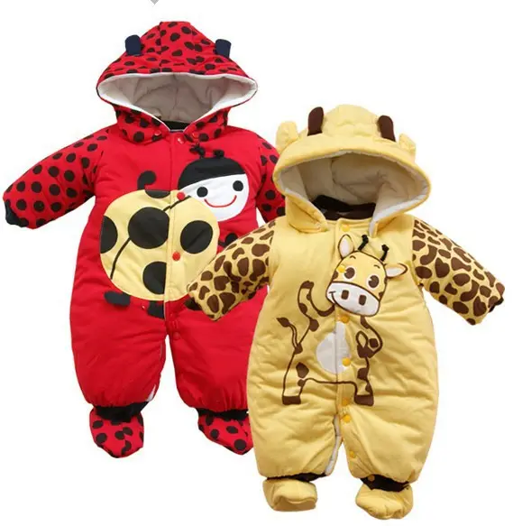 Cute Cartoon Animal Style Hooded Baby Rompers Warm Soft Boys& Girls Clothes Outfits Newborn Clothing