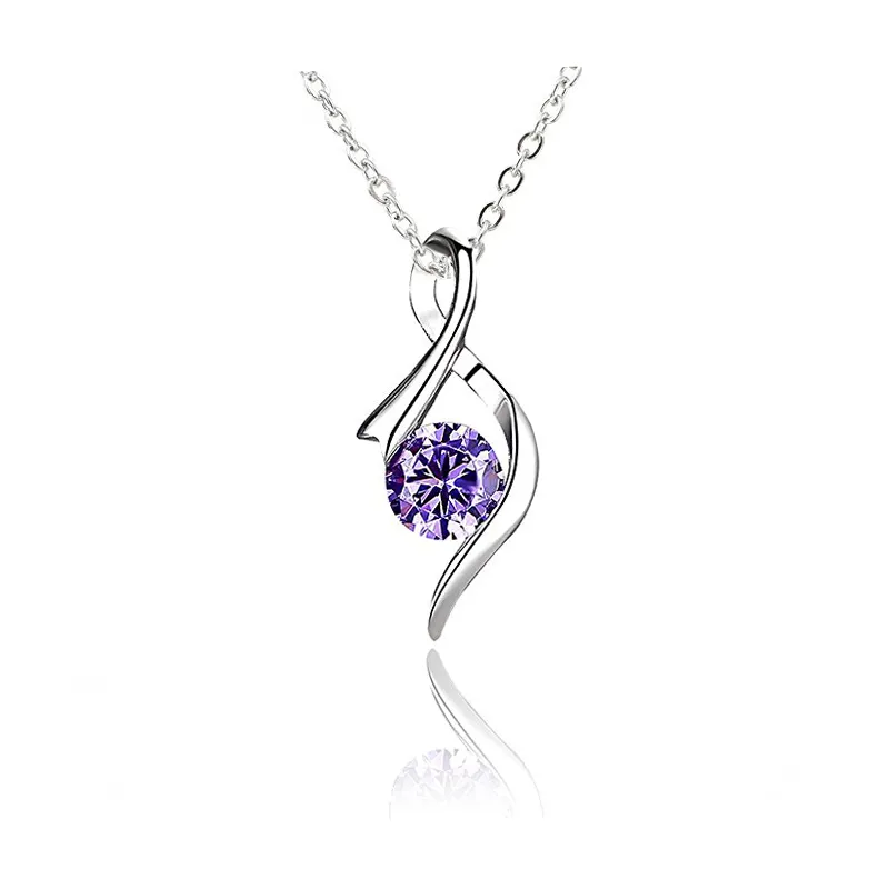Collana elegante del pendente ametista elegante di forma del nastro dello zirconio dell'argento sterlina 925 dei gioielli fini all'ingrosso per le donne