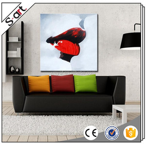 Seksi kırmızı dudaklar modern karikatür pop art tuval yağlıboya oturma odası için ev otel cafe modern Duvar sanat Dekorasyon - Product Image 3