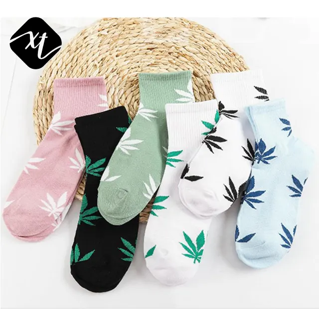 Calcetines informales de cáñamo Unisex, de corte bajo, hoja de marihuana