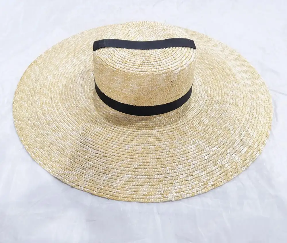 Hecho a mano de ala ancha sombrero de paja de trigo con Color Natural paja para adultos