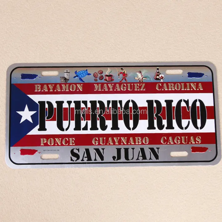 Custom ontworpen Puerto Rico Vlag metalen tin nummerplaat