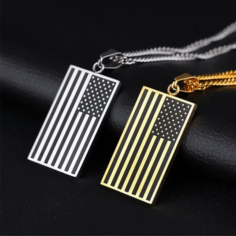 Bandera de Estados Unidos Collar chapado en oro de acero inoxidable EE. UU. Americano cadena colgante para hombres/regalo de las mujeres de la marca joyería de moda caliente