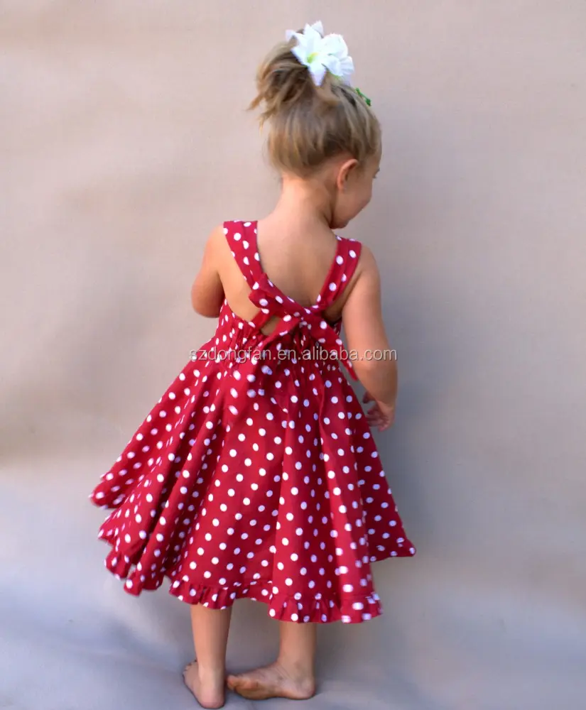 Dulce vestido Vintage diseño para bebé niña verano rojo lunares impreso vestido de la ropa de los niños 2016