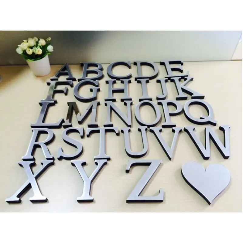 Pegatinas de espejo acrílico del alfabeto, autoadhesivas decorativas creativas para pared, 28 Uds.