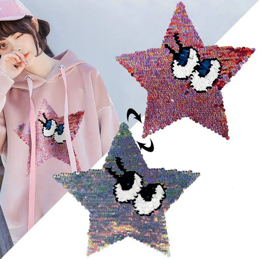 Stelle Occhi Reversibile Cambiamento di Colore Paillettes Cuce Sulle Patch per i vestiti FAI DA TE di Patch Applique Vestiti Cappotto Maglione Artigianato