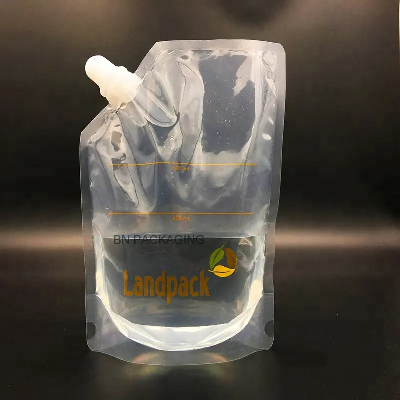 Bolsa de doypak transparente de Nylon para mascotas, sin disolventes, con boquilla de plástico, embalaje de alimentos para bebidas líquidas