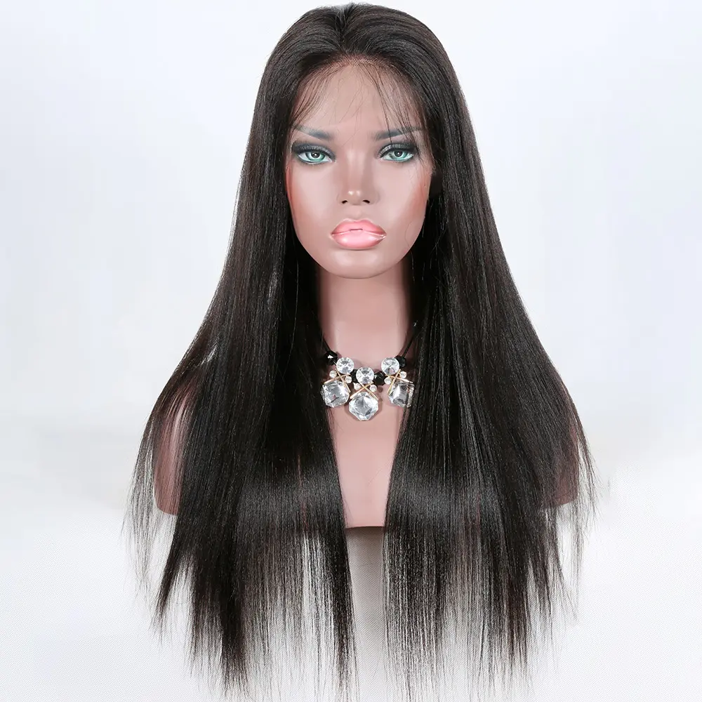 Wholesale cheap price real human hair yaki straight full lace wig without combs