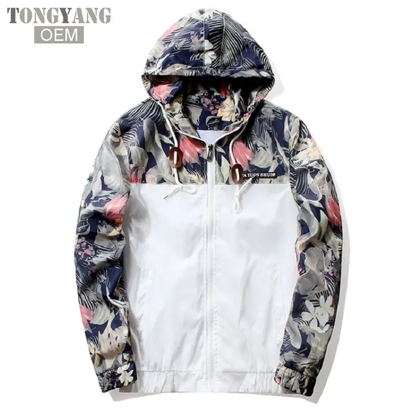 TONGYANG OEM Bomber floreale da uomo Hip Hop Slim Fit fiori Bomber cappotto giacca da uomo con cappuccio Plus Size