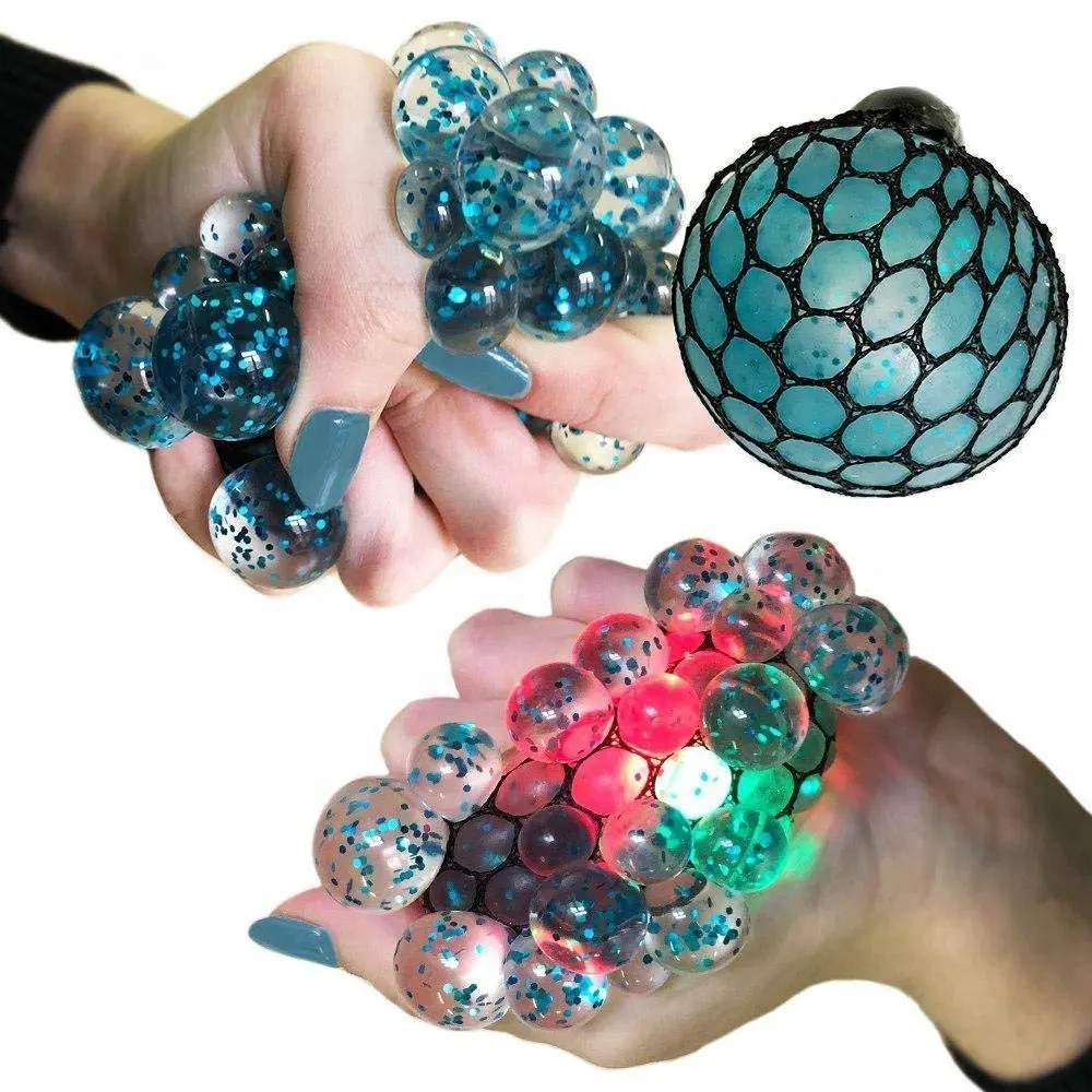 New Wholesale Upgraded Led Anti Stress Ball Squishy Light up Ball Anti Stress Toys for Kid Mesh Stress Grape Ball