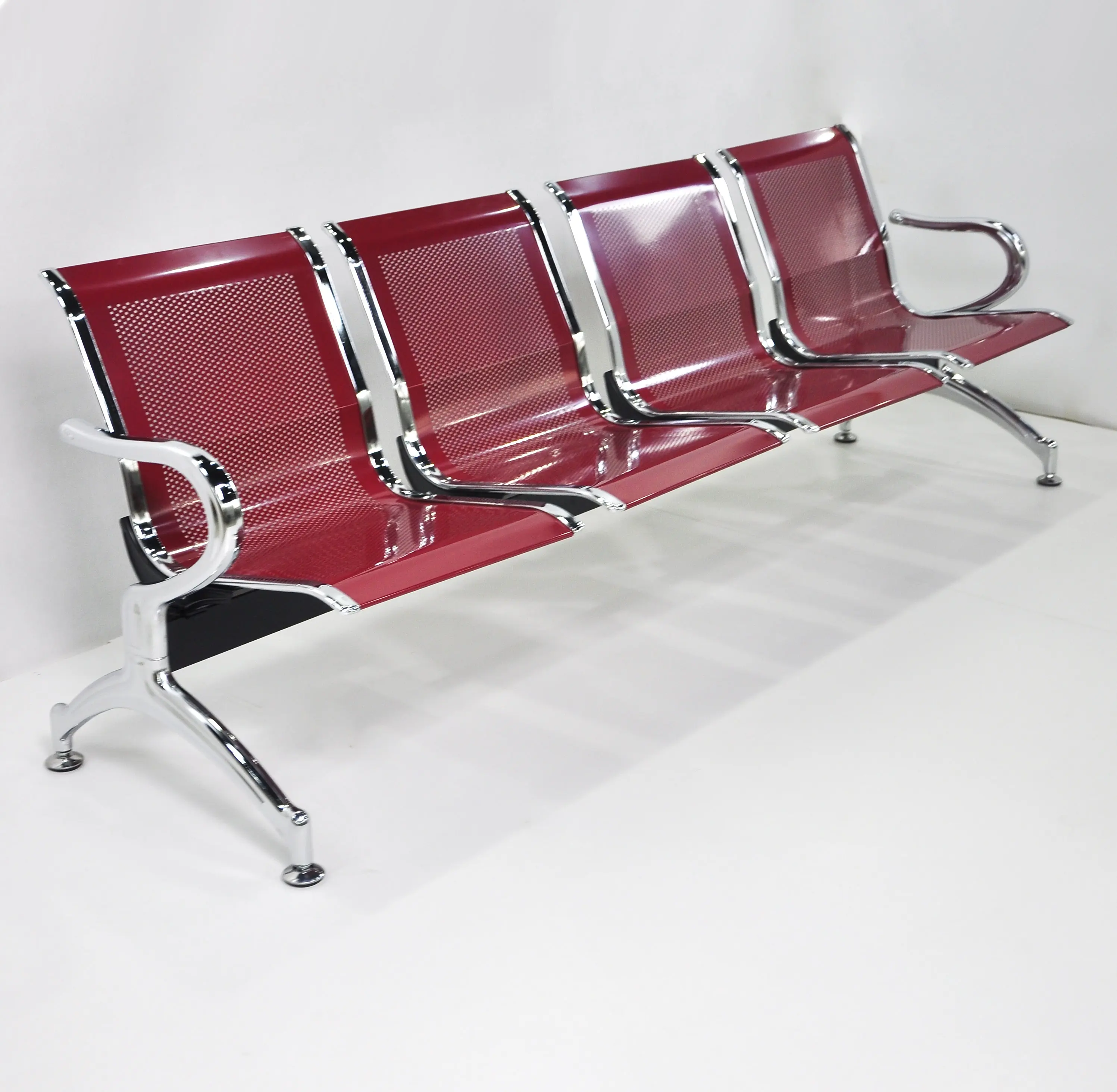 4 인승 고품질 붉은 색 금속 의자 은행 철도역 공공 장소 갱 공항 의자 이발소 대기 의자