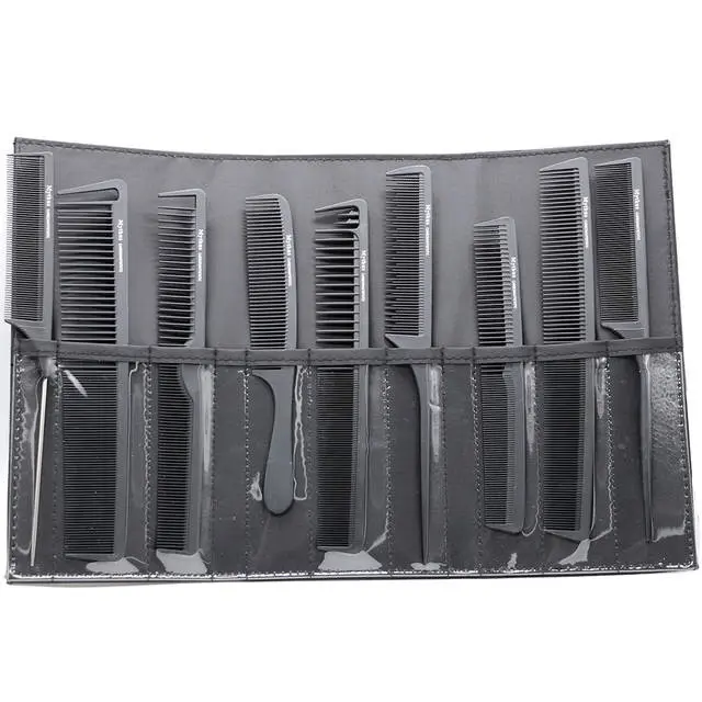 Conjunto de escova de cabelo 9 peças, kit com bolsa, pente de carbono, antiestático, ferramentas de estilo de cabelo