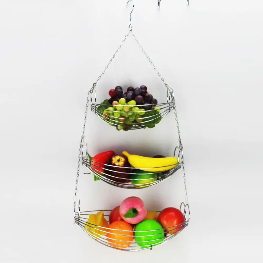 La migliore vendita 3 tier appeso cesto di Frutta in acciaio inox Filo di Metallo Altalena Cesto Di Frutta