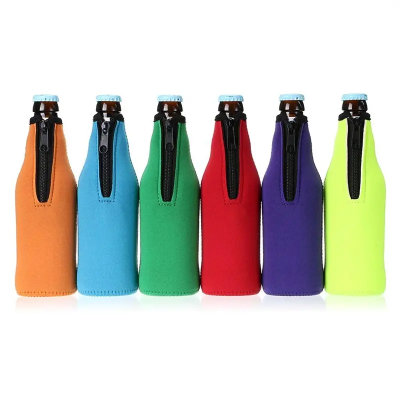 Frasco de neoprene impressão de cor personalizada reutilizável, refrigerador de garrafa única de cerveja de neoprene