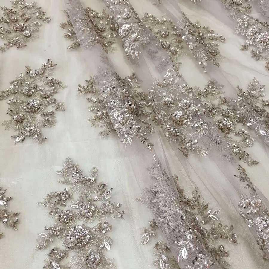 Luxe heavy kralen kant tulle borduren stof metallic borduurwerk ontwerpen party jurk materiaal