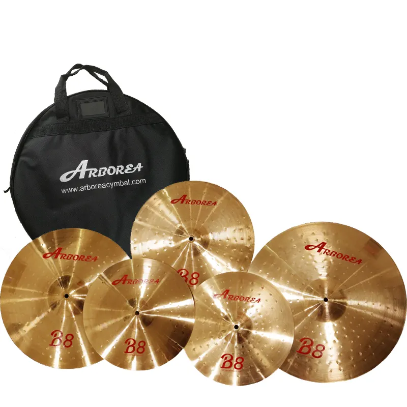 Arborea High - End ฝึก B8 Cymbals แพ็ค 8''Splash + 14''HH + 16''Crash + 18''Crash + 20''Ride + Cymbals กระเป๋า