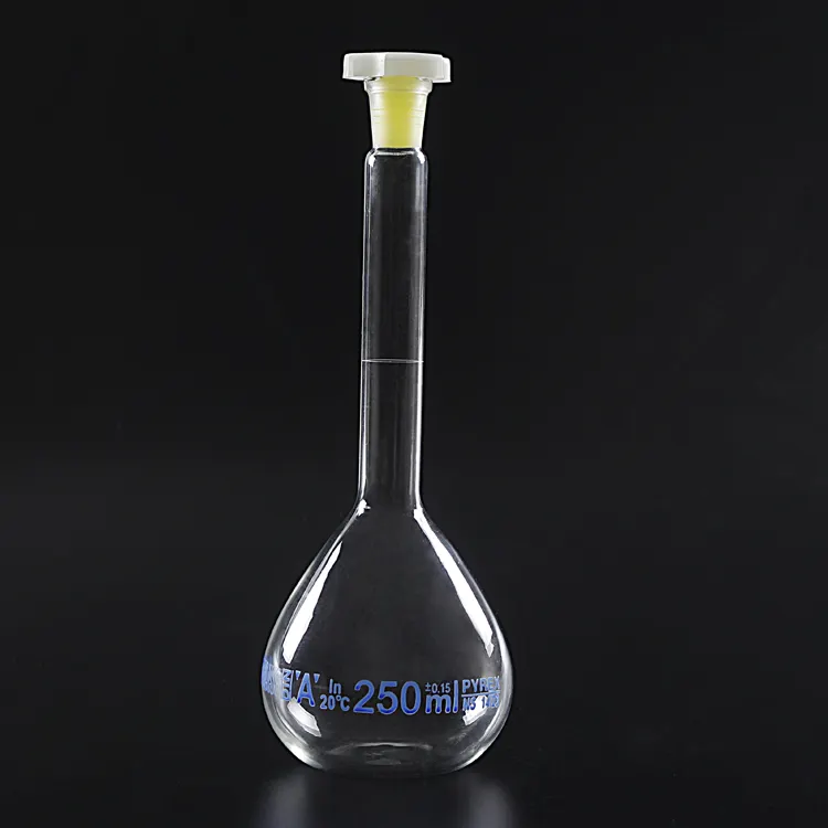 Laboratorio de vidrio borosil 100 ml 200 ml 500 ml frasco matraz aforado
