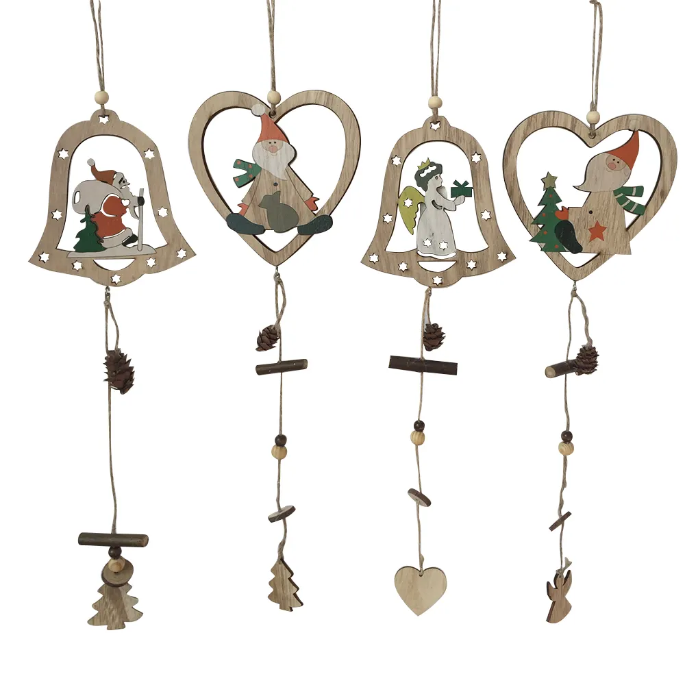 Christmas Wooden santa/angel hanging string ornaments on wall decoration
