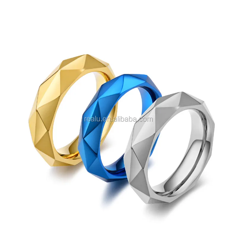 Fashion Jewelry 2022 Real U Custom Woman Rings Wholesale Korean Rings Chunky Diamond-cut Textured Ring in Stainless Steel