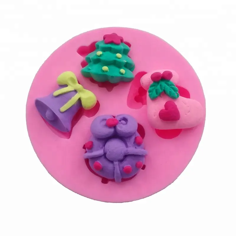 Molde de silicona para decoración de tartas, molde de Fondant, serie 3D, campana navideña, Feliz Navidad