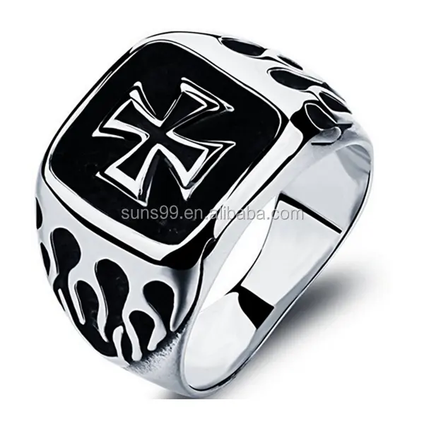 New Design Cock Ring Condom Stainless Steel Black Iron Cross Fire Ring