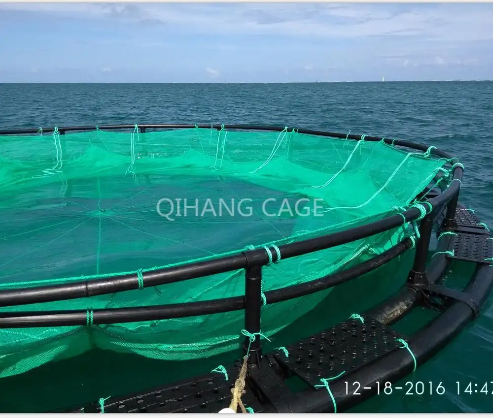 HDPE la cría de pescado jaula para granja de peces en las profundidades del mar.