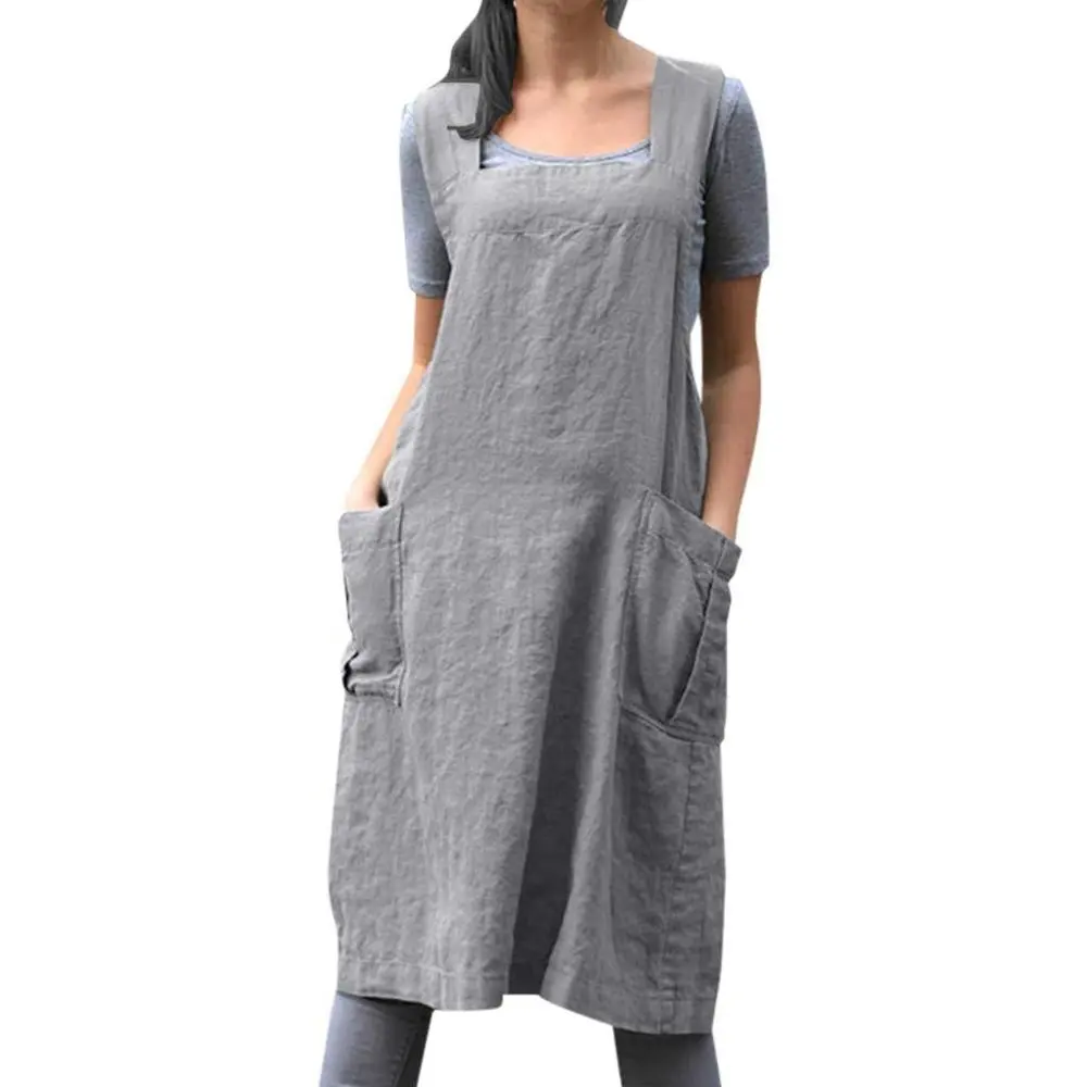 Kadın pamuk keten önlükleri ile çanta pinasquare kare çapraz önlükleri pinadress elbise